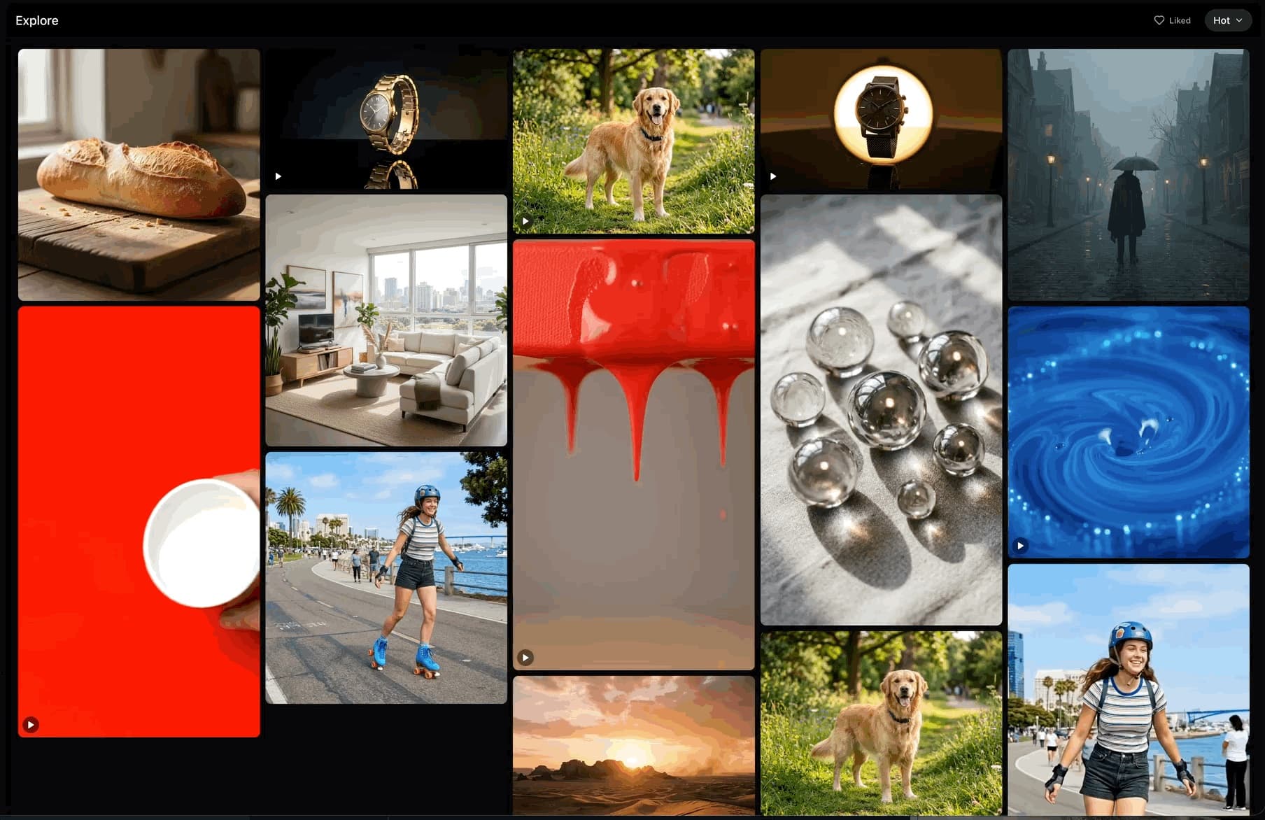 Explore page — masonry grid of community-generated images