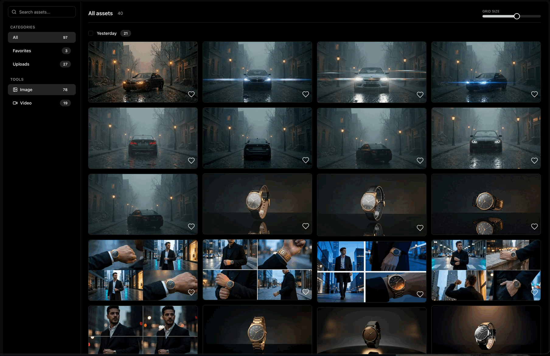 Asset library — browsing and organizing generated images and videos